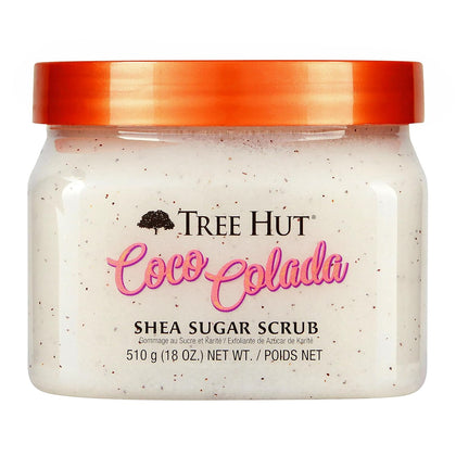 Tree Hut Coco Colada Body Scrub 18 Oz front view with tropical design