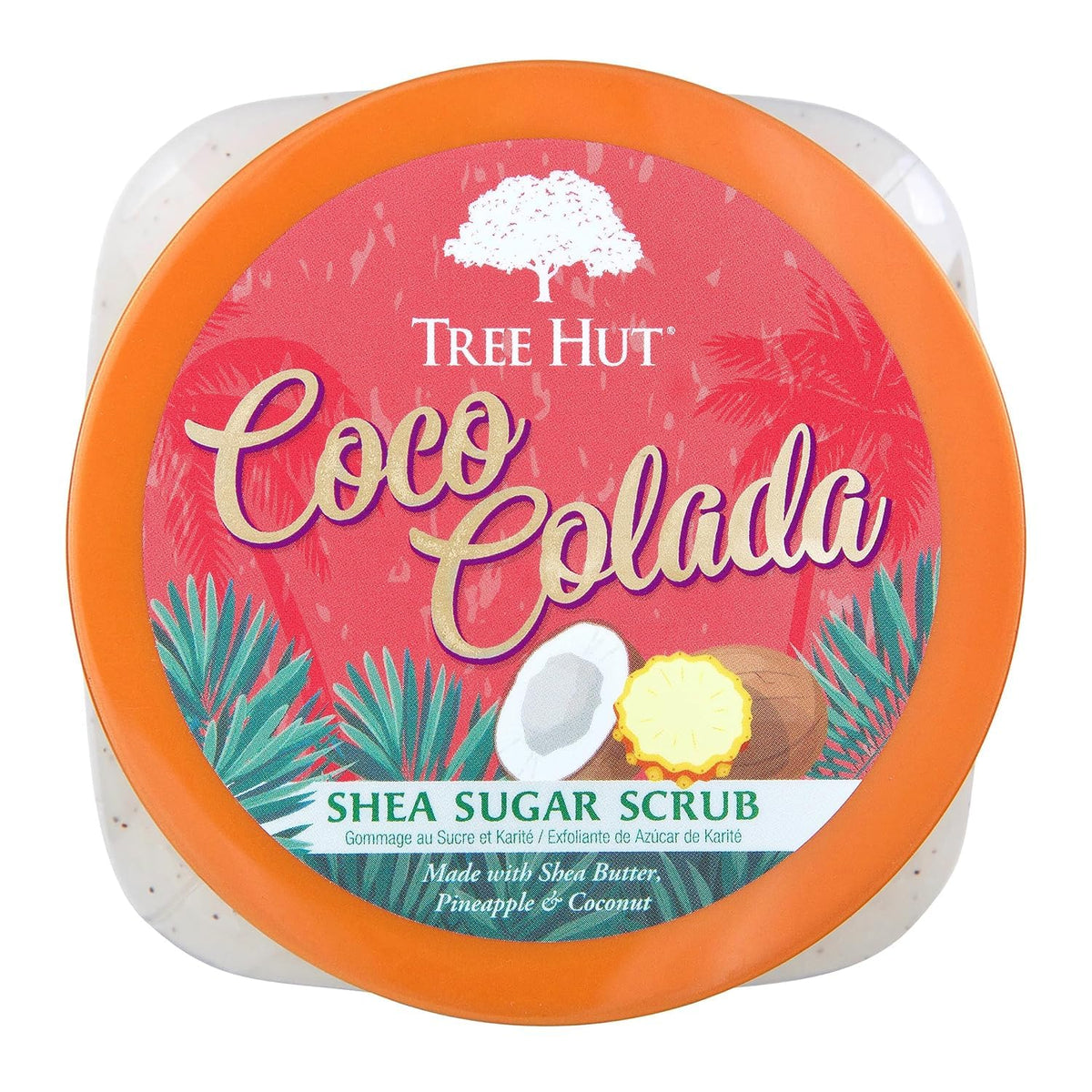 Tree Hut Coco Colada Body Scrub 18 Oz with ingredients displayed
