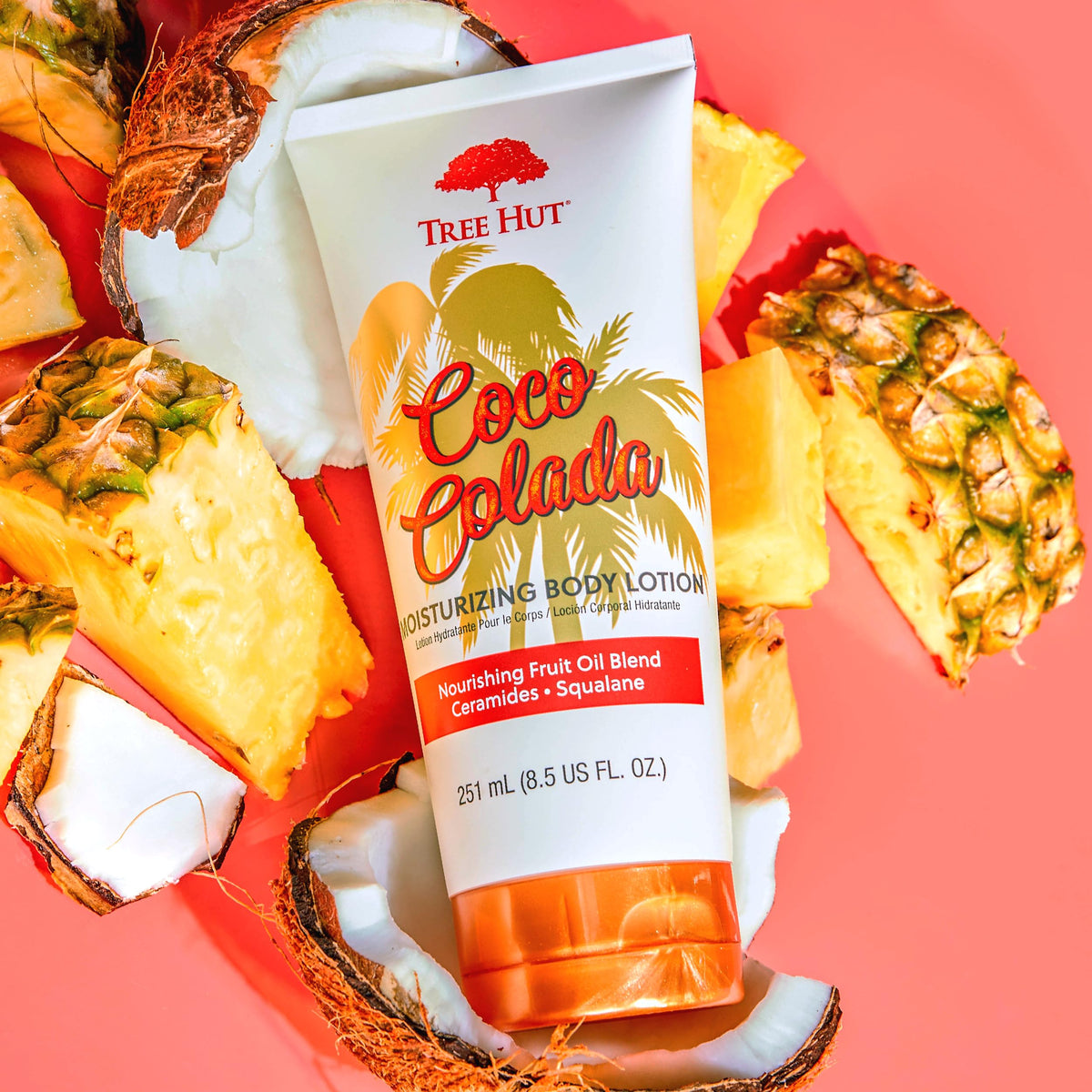 Tree Hut Coco Colada Moisturizing Body Lotion back view with ingredient list