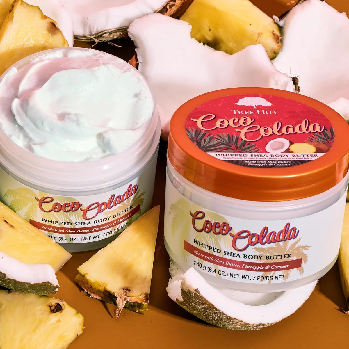 Tree Hut Coco Colada Whipped Body Butter lid open showing product