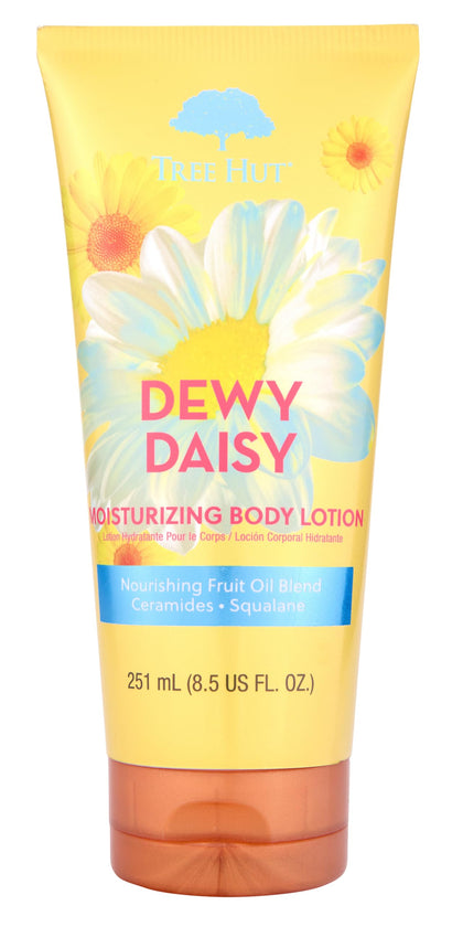 Tree Hut Dewy Daisy Moisturizing Body Lotion front view with floral design