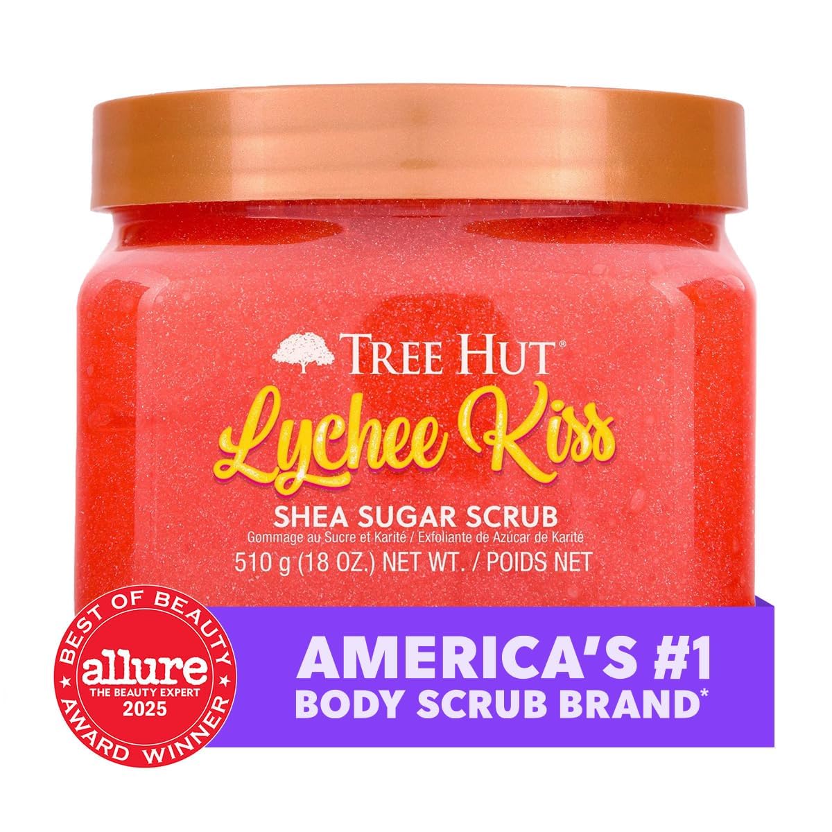 Tree Hut Lychee Kiss Body Scrub 18 Oz with ingredients list on the back