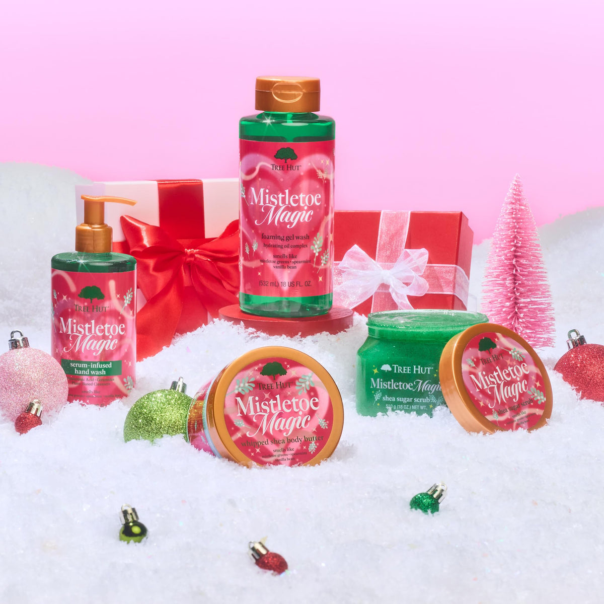Tree Hut Mistletoe Magic Foaming Body Wash with a soft towel