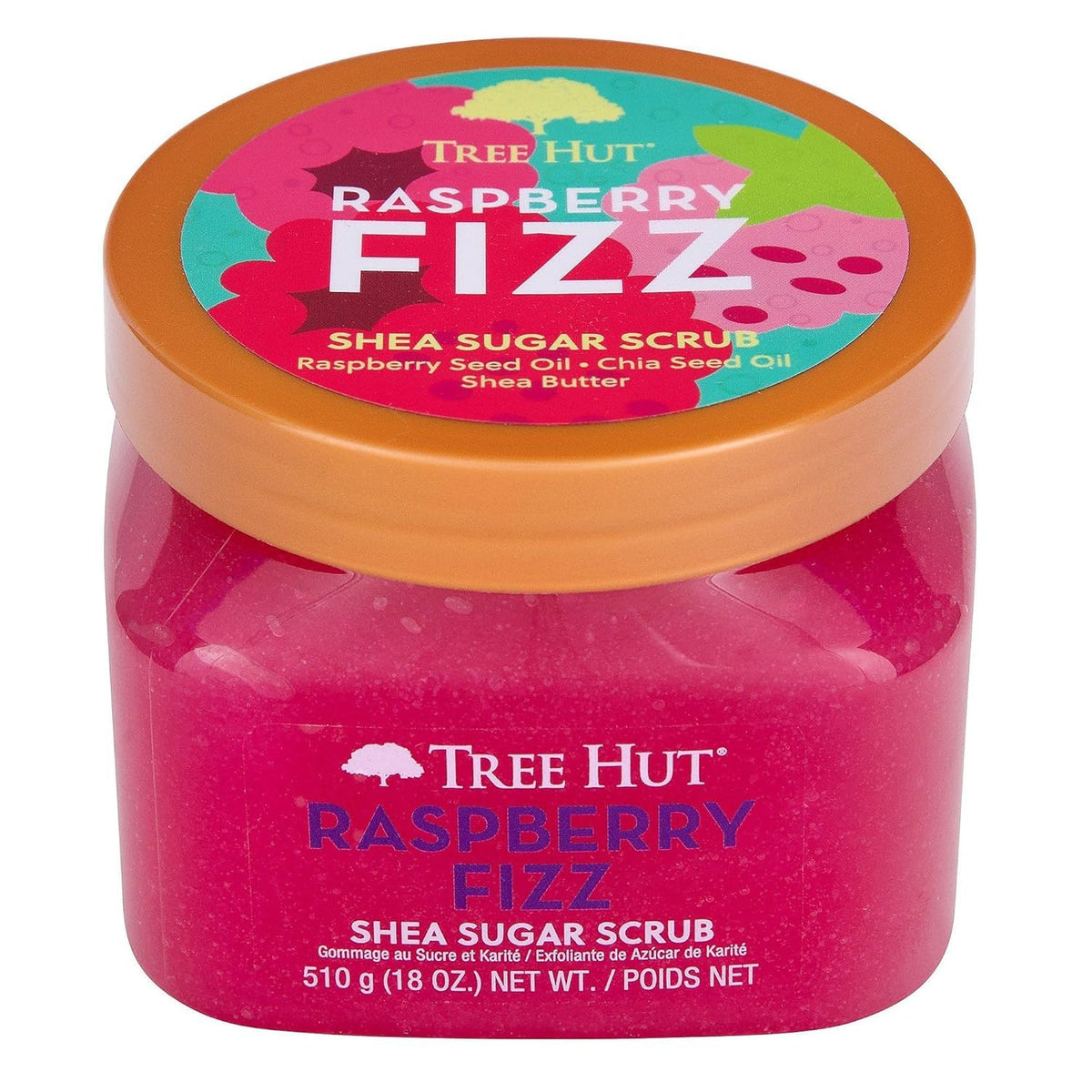 Tree Hut Raspberry Fizz Body Scrub 18 Oz close-up of sugar texture