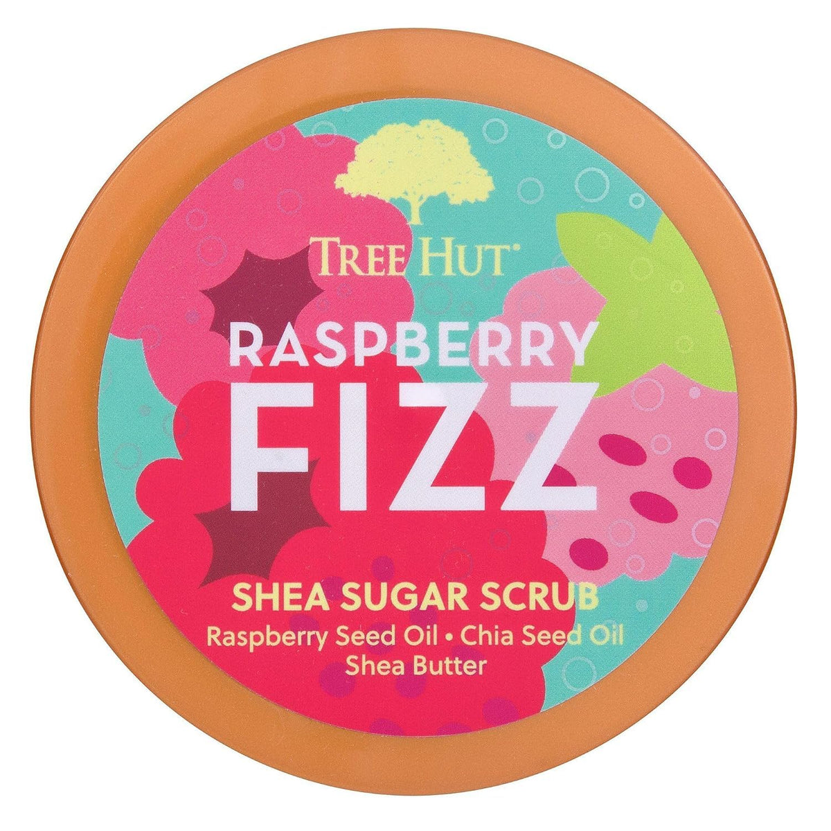 Tree Hut Raspberry Fizz Body Scrub 18 Oz showing ingredients on label