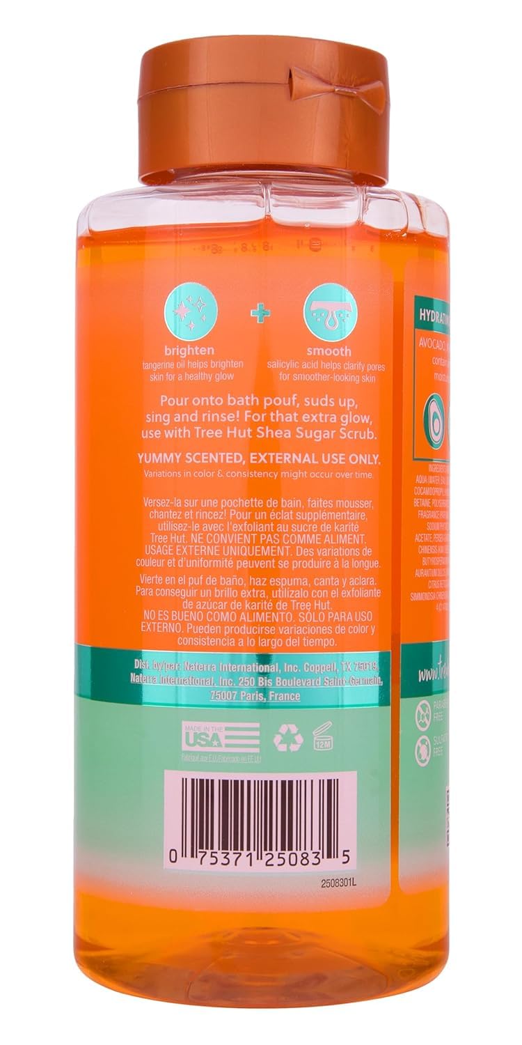 Tree Hut Tangerine Foaming Body Wash back view with ingredient list