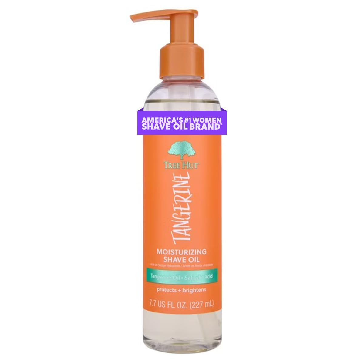 Tree Hut Tangerine Moisturizing Shave Oil bottle with citrus background