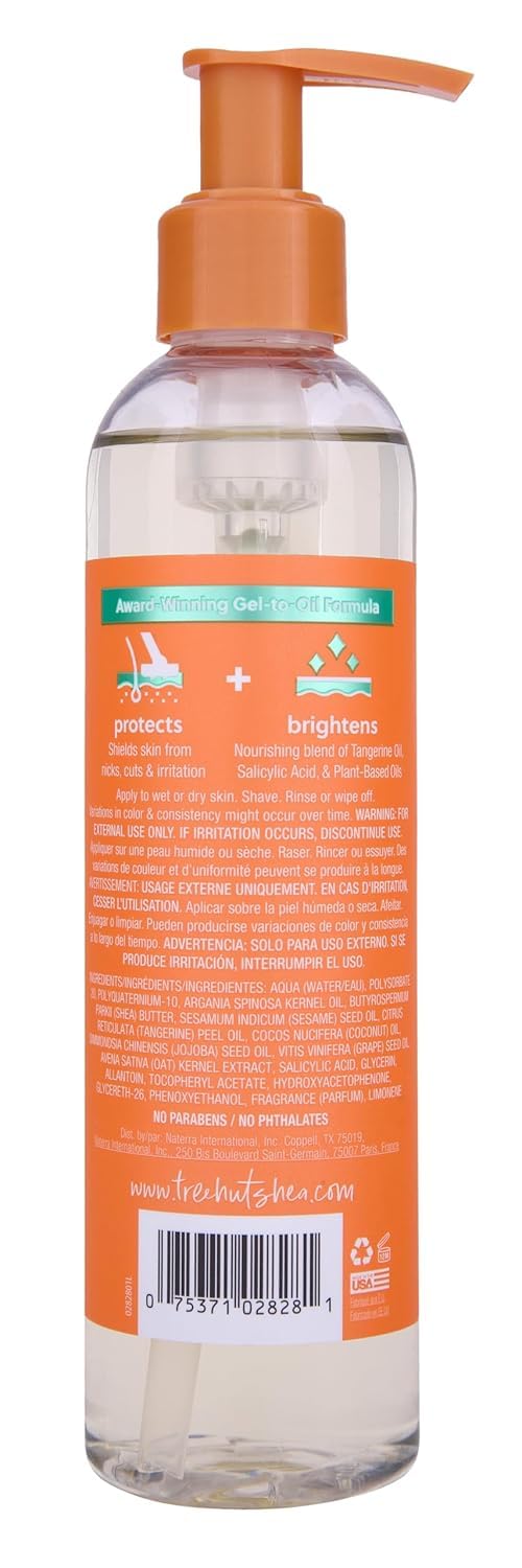 Tree Hut Tangerine Moisturizing Shave Oil with ingredients displayed