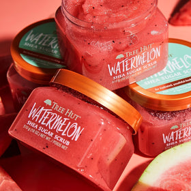 Tree Hut Watermelon Body Scrub 18 Oz close-up of sugar crystals
