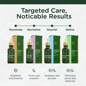 Tree of Life Face Serum Set with ingredients list on display