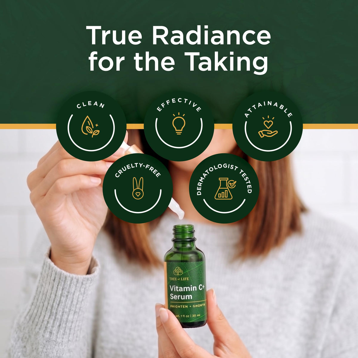 Tree of Life Vitamin C+ Serum 20% application on skin