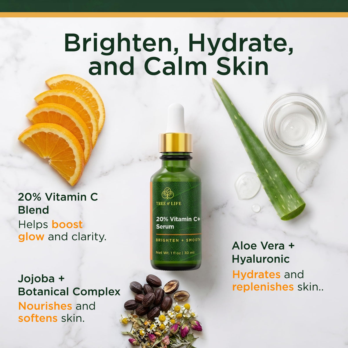 Tree of Life Vitamin C+ Serum 20% bottle with dropper