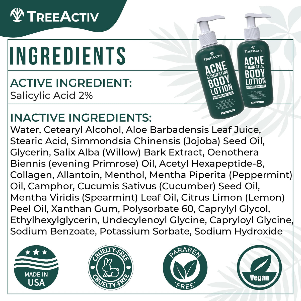 TreeActiv Acne Eliminating Body Lotion 8 fl oz texture close-up