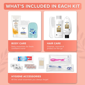 TREKTOTE Women's Bulk Hygiene Kit contents including shampoo and conditioner