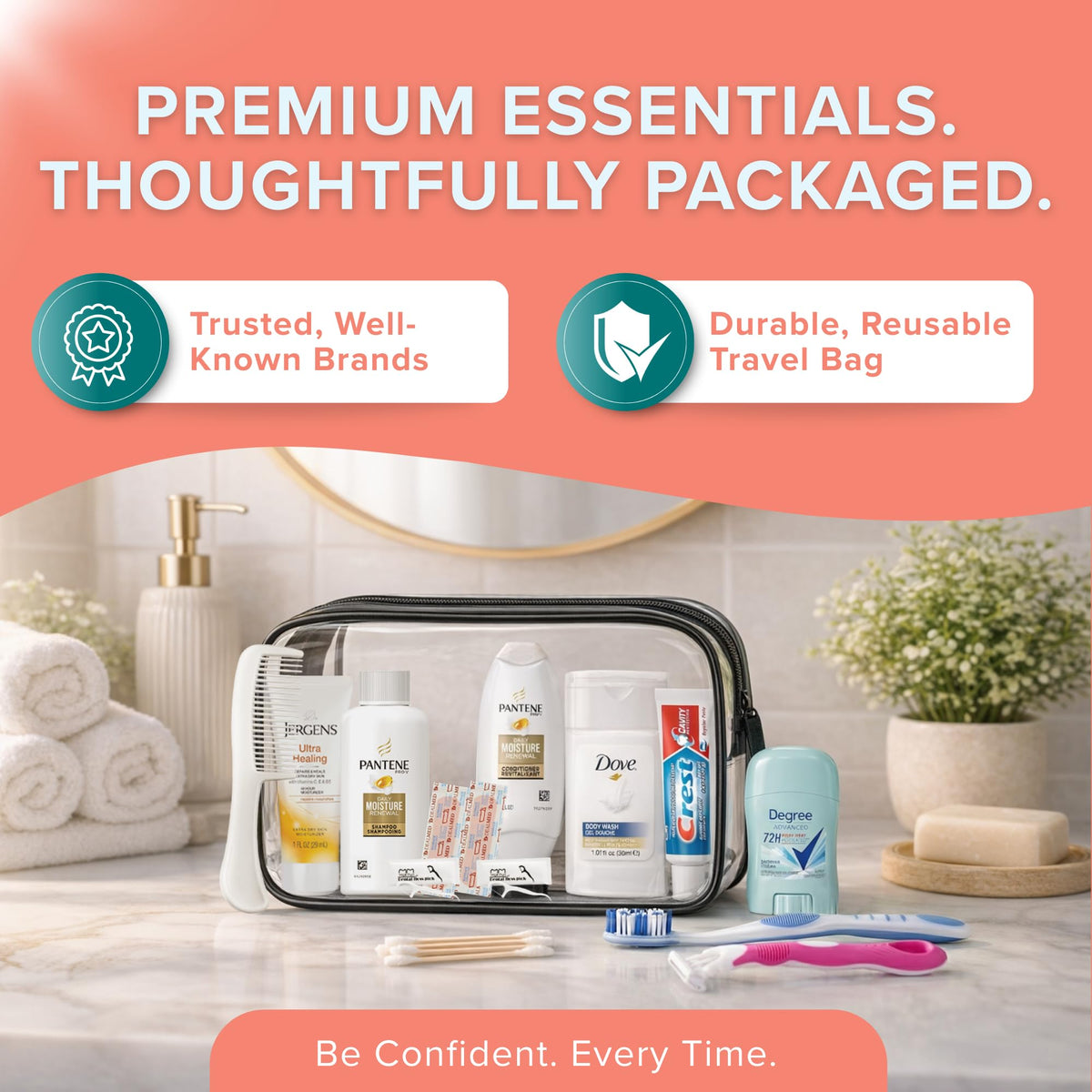 TREKTOTE Women's Hygiene Kit with body wash and lotion displayed