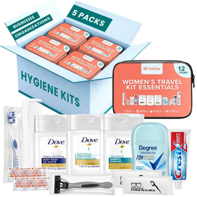 TREKTOTE Women's Travel Hygiene Kit front view with clear bag