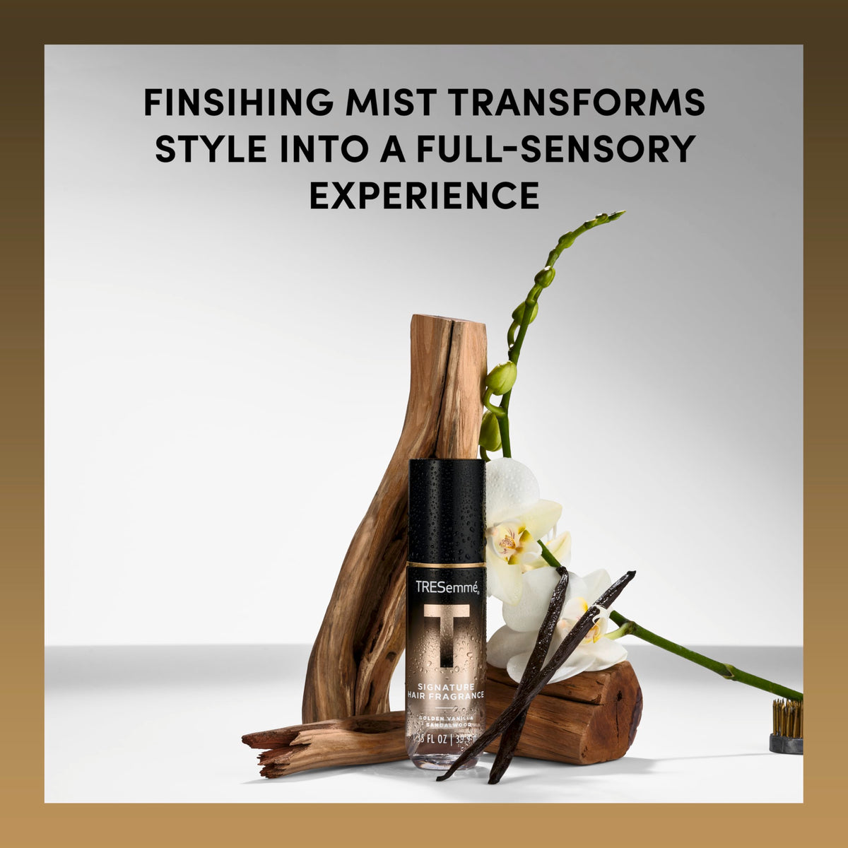 TRESemmé A-List hair fragrance side view with dimensions