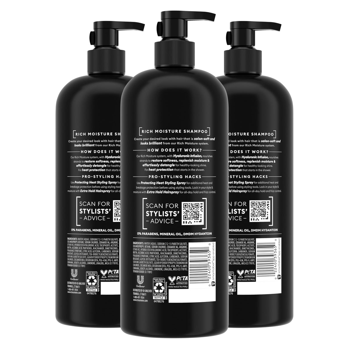 TRESemmé Rich Moisture Hydrating Shampoo close-up of bottle