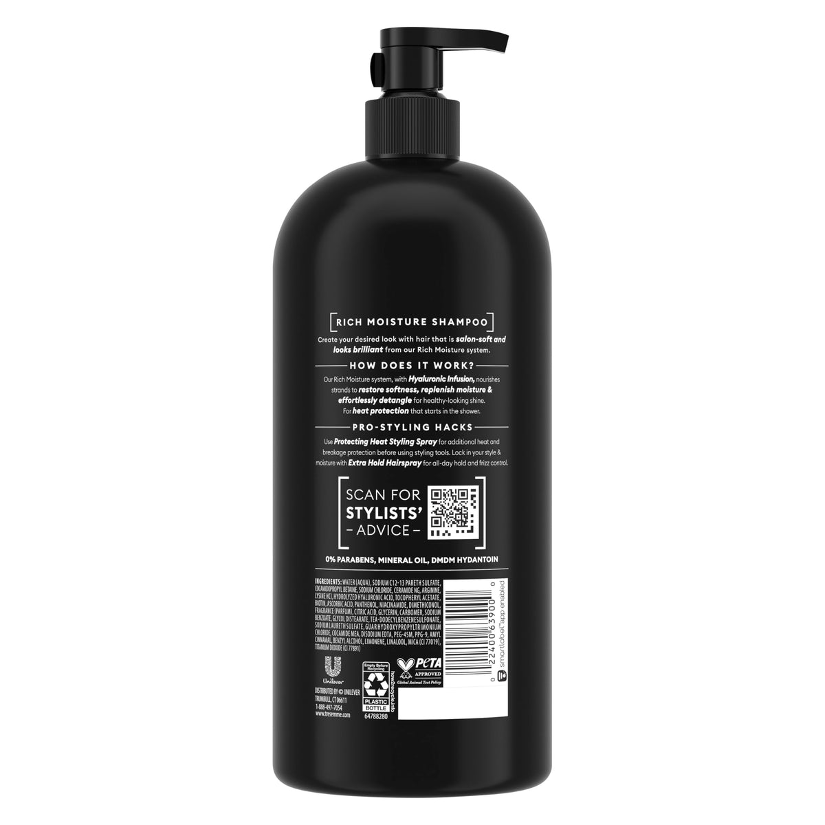 TRESemmé Rich Moisture Shampoo bottle side view