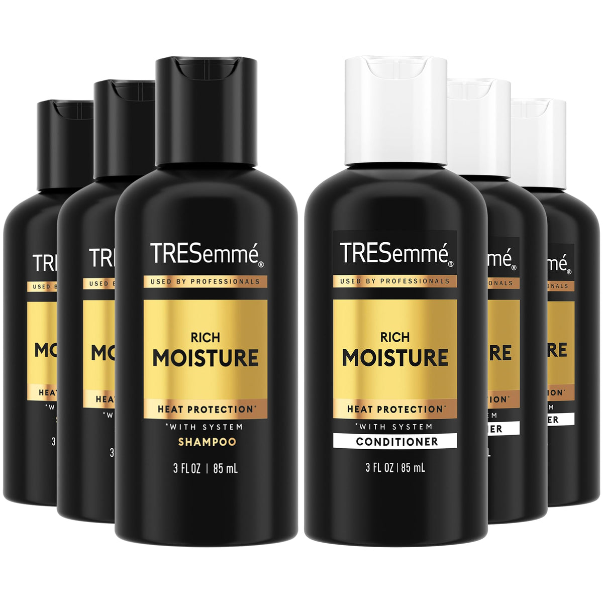 TRESemmé Travel Shampoo & Conditioner Set front view with three bottles each