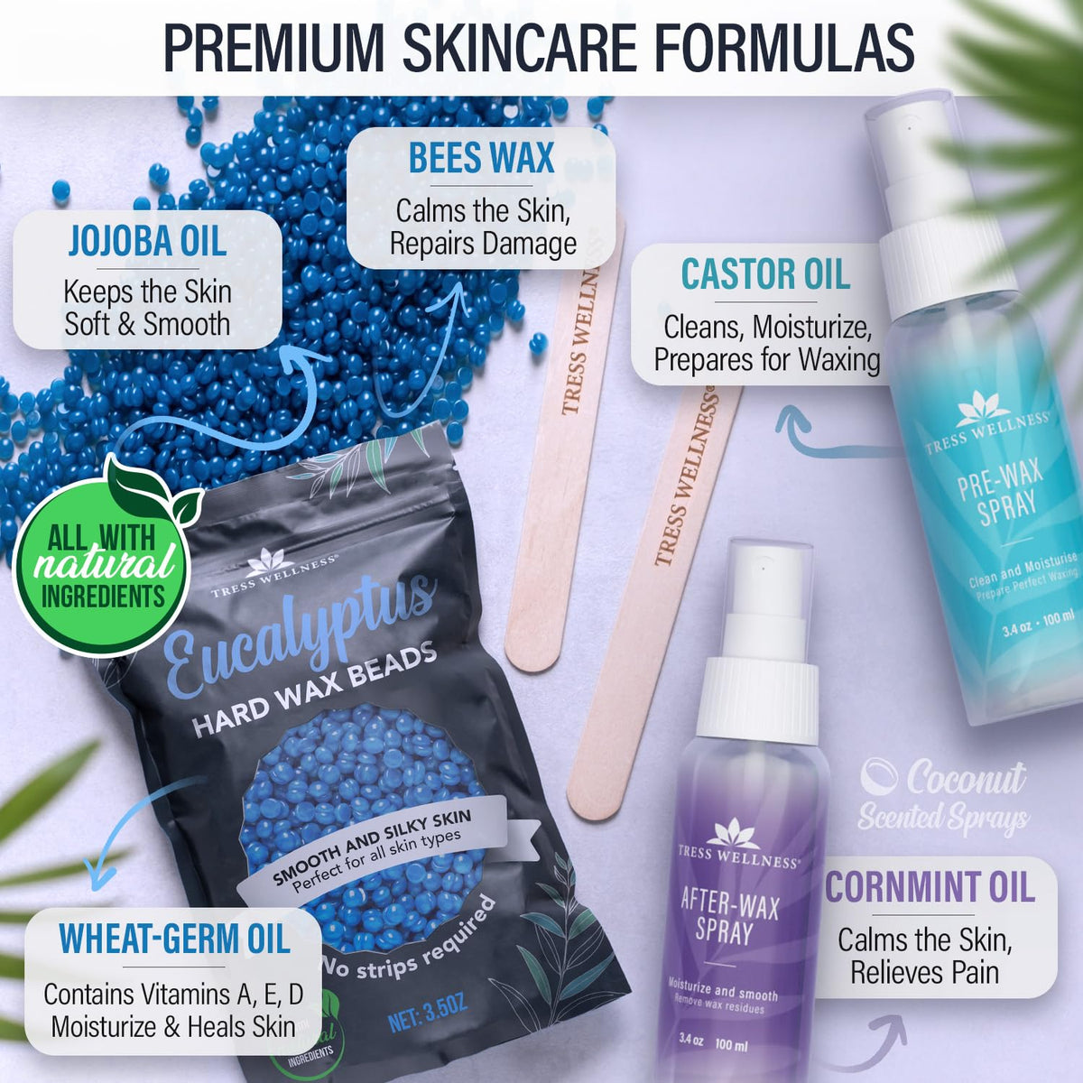 Tress Wellness Wax Beads kit with spatulas and wax bags