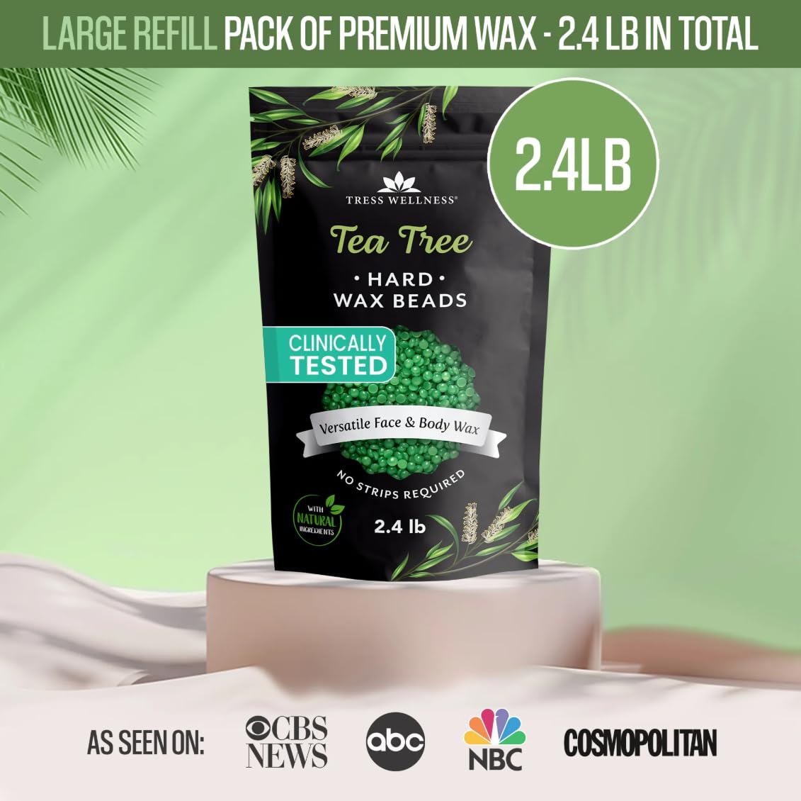 Tress Wellness Wax Beads packaging with tea tree scent label