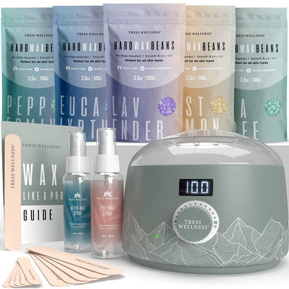 Tress Wellness Waxing Kit contents including digital wax warmer and wax beads