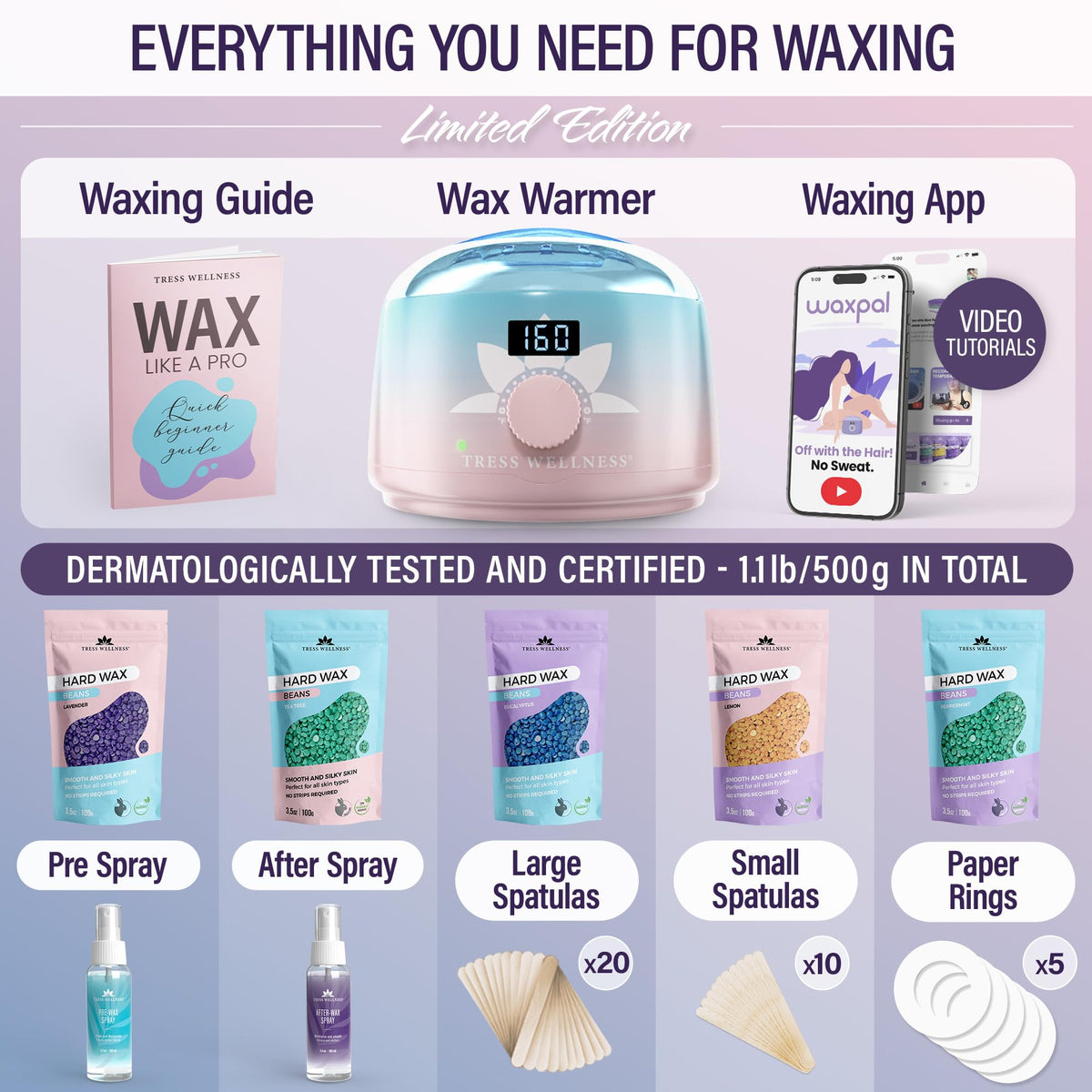 Tress Wellness Waxing Kit digital display close-up