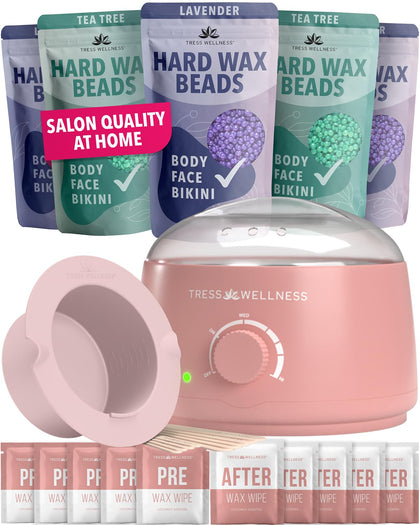 Tress Wellness Waxing Kit for Sensitive Skin front view with wax warmer
