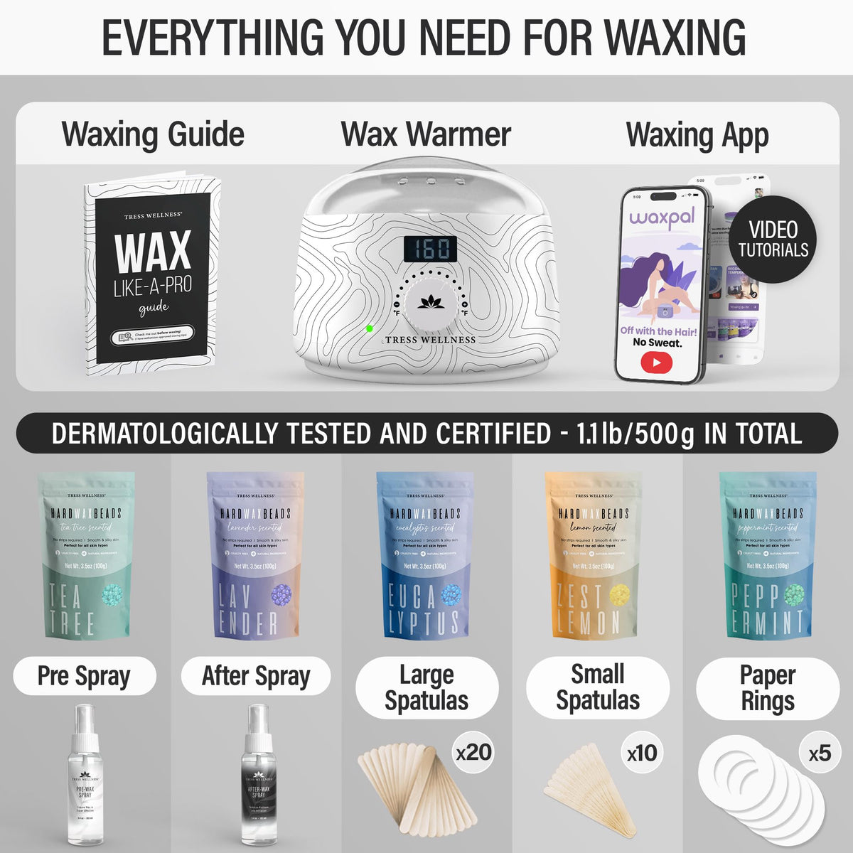 Tress Wellness Waxing Kit large and small waxing sticks