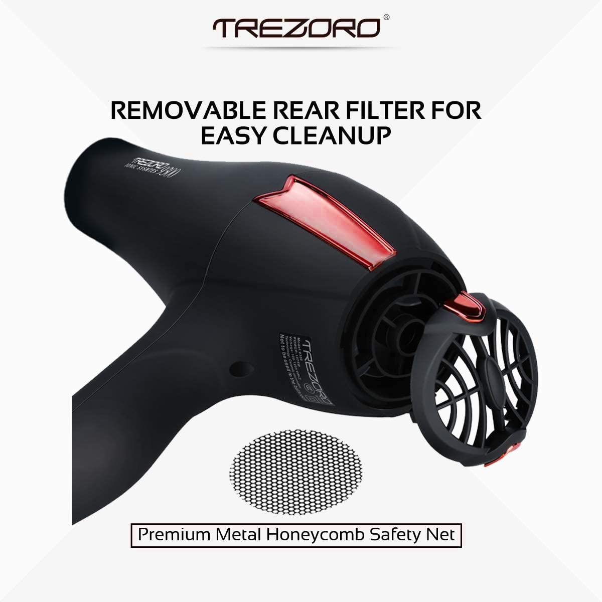 TREZORO hair dryer with removable filter