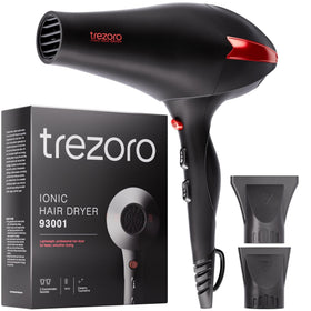 TREZORO Professional Hair Dryer front view with black finish