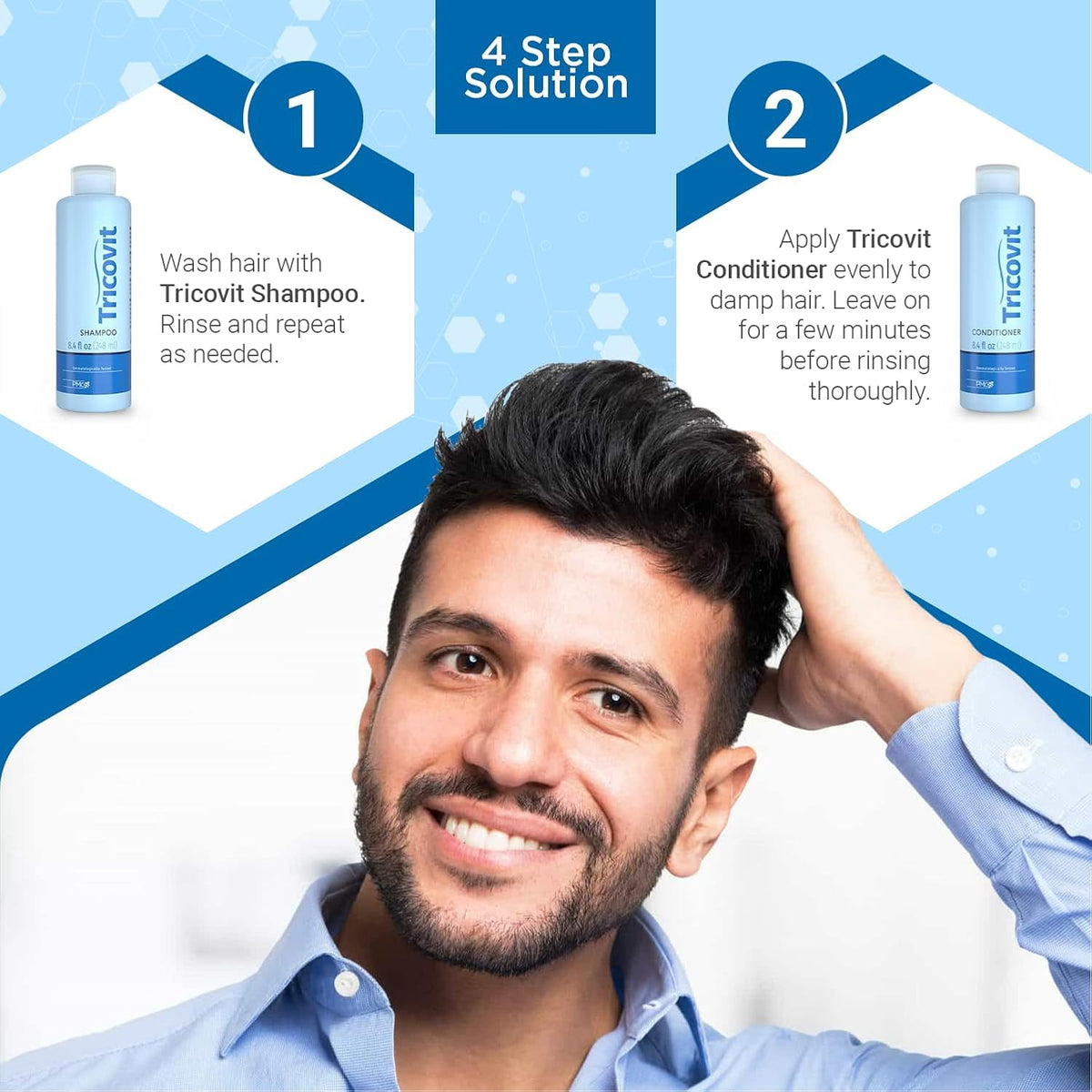 Tricovit Hair Growth Shampoo 8.4 oz in bathroom setting