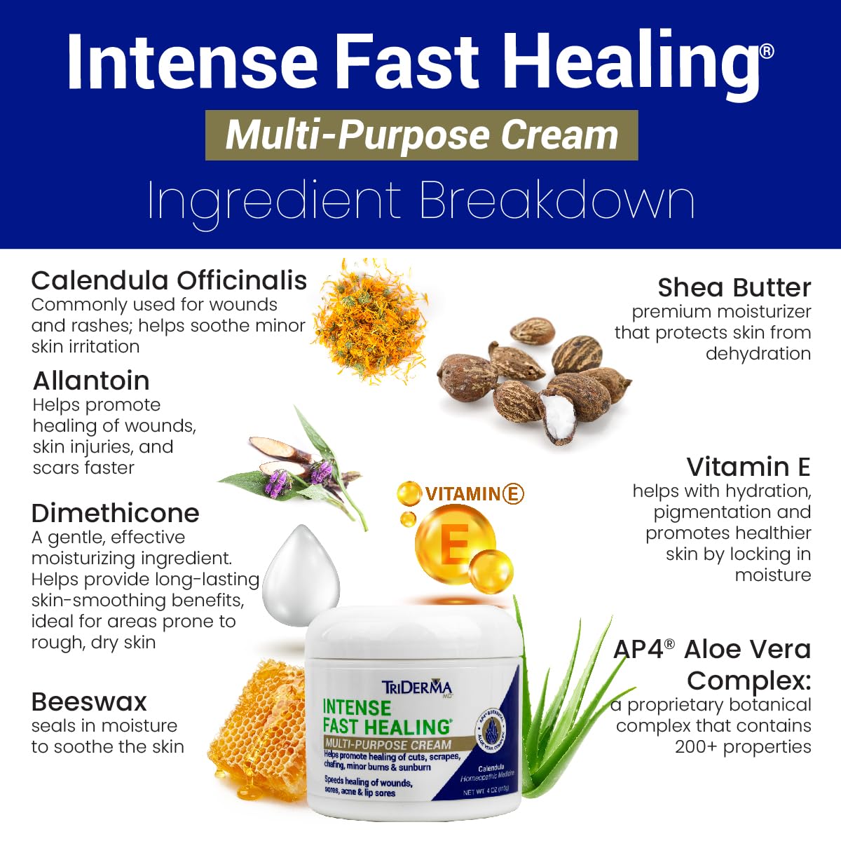 TriDerma Intense Fast Healing Cream 4oz ingredients list