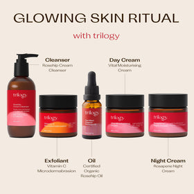 Trilogy Rosehip Oil Duo with a plant background