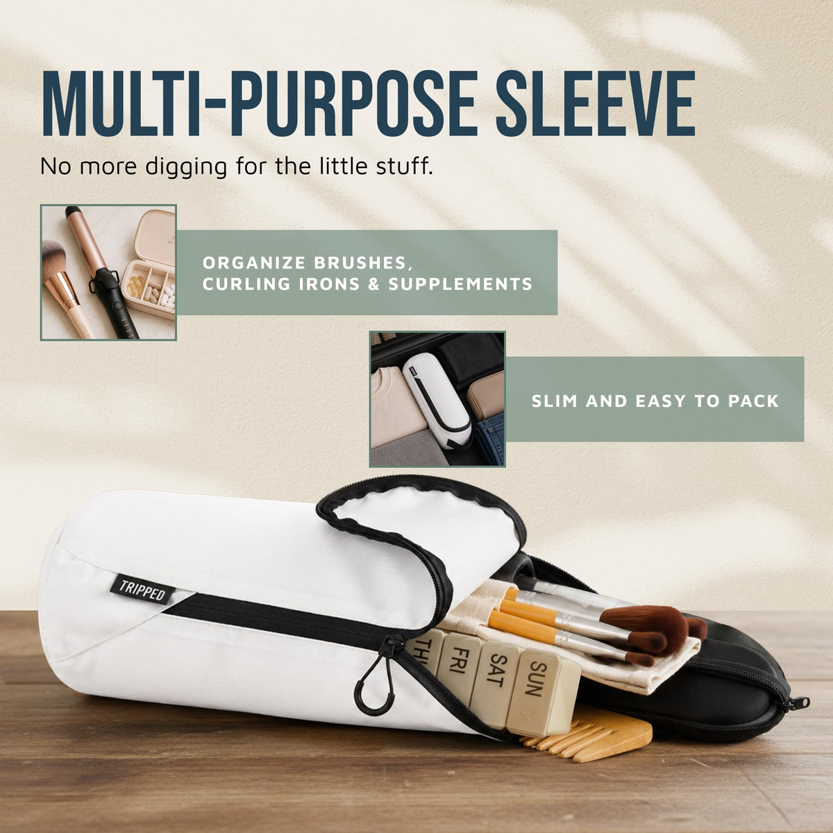 TRIPPED Travel Gear toiletry bag set in travel setting