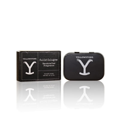 Tru Fragrance Beauty Yellowstone Mens Solid Cologne front view in tin