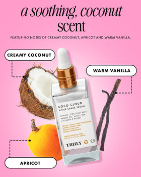 Truly Coco Cloud After Shave Serum Jumbo on a bathroom counter