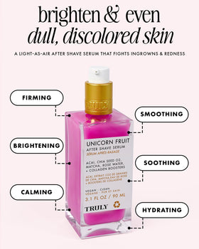Truly Unicorn Fruit After Shave Serum back view showcasing ingredients