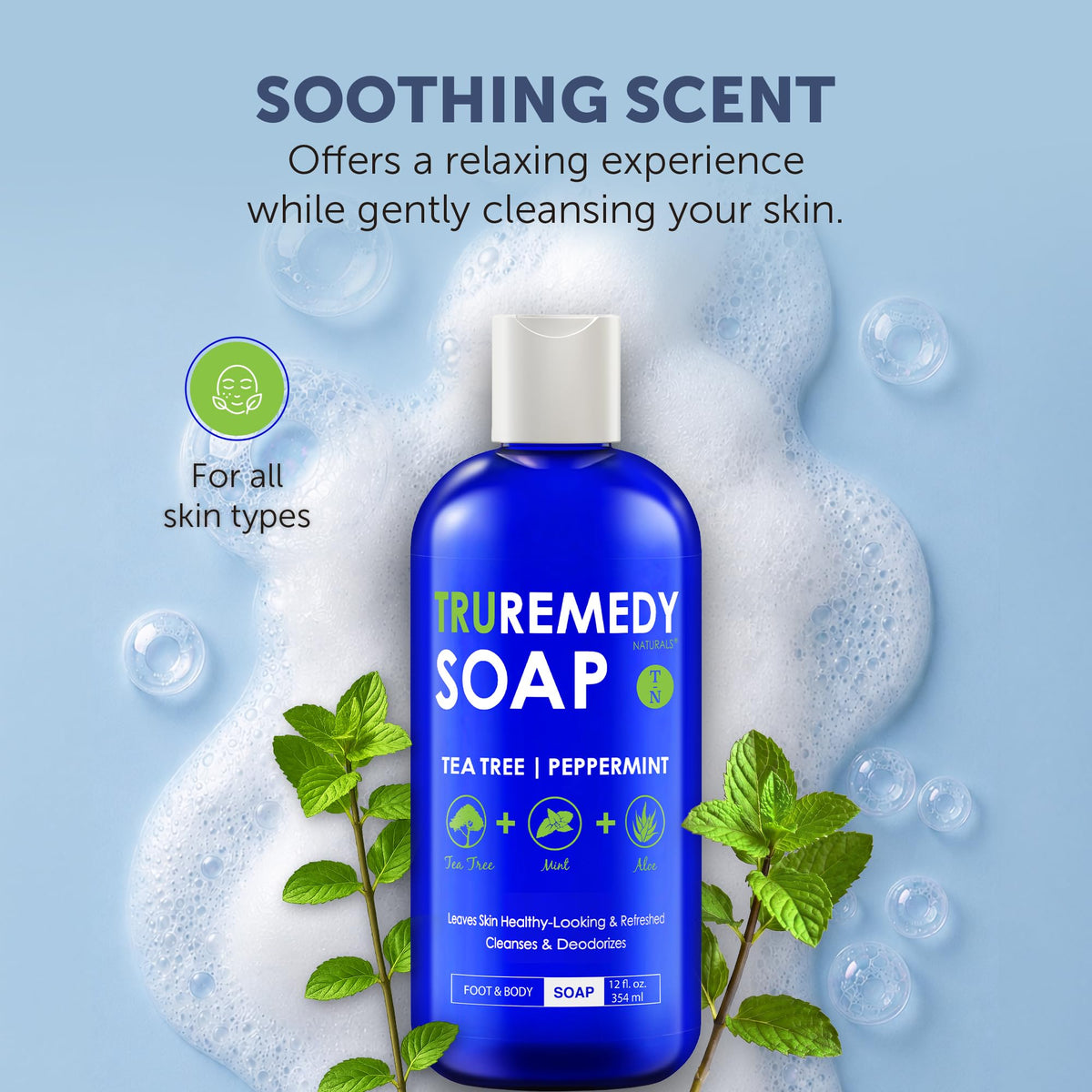 Truremedy Naturals Tea Tree Oil Body Wash back view with ingredients