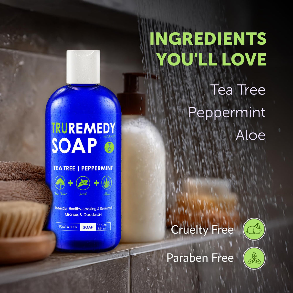 Truremedy Naturals Tea Tree Oil Body Wash packaging details
