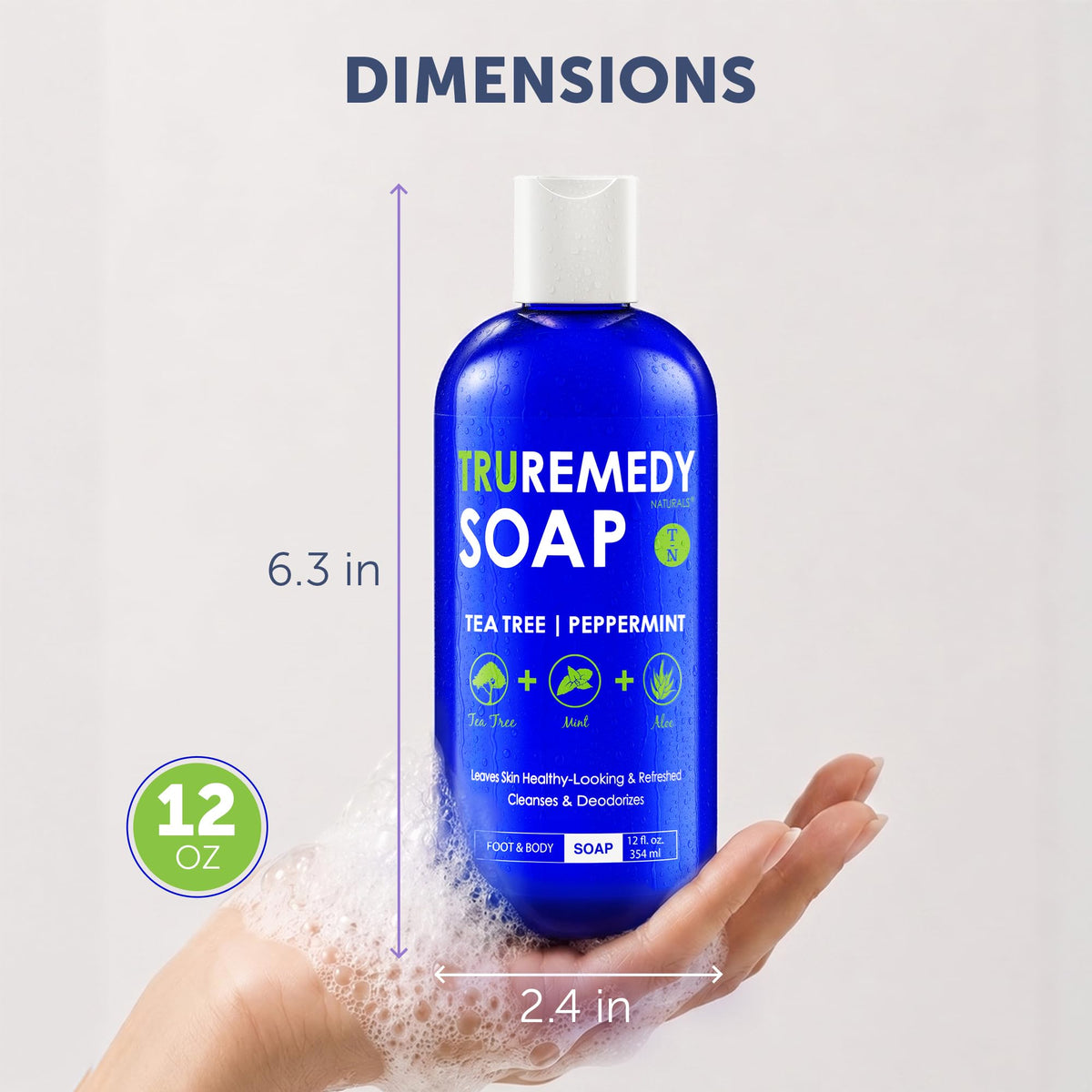Truremedy Naturals Tea Tree Oil Body Wash side view with pump