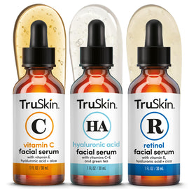 TruSkin Serum Trio packaging with Vitamin C, Retinol, and Hyaluronic Acid