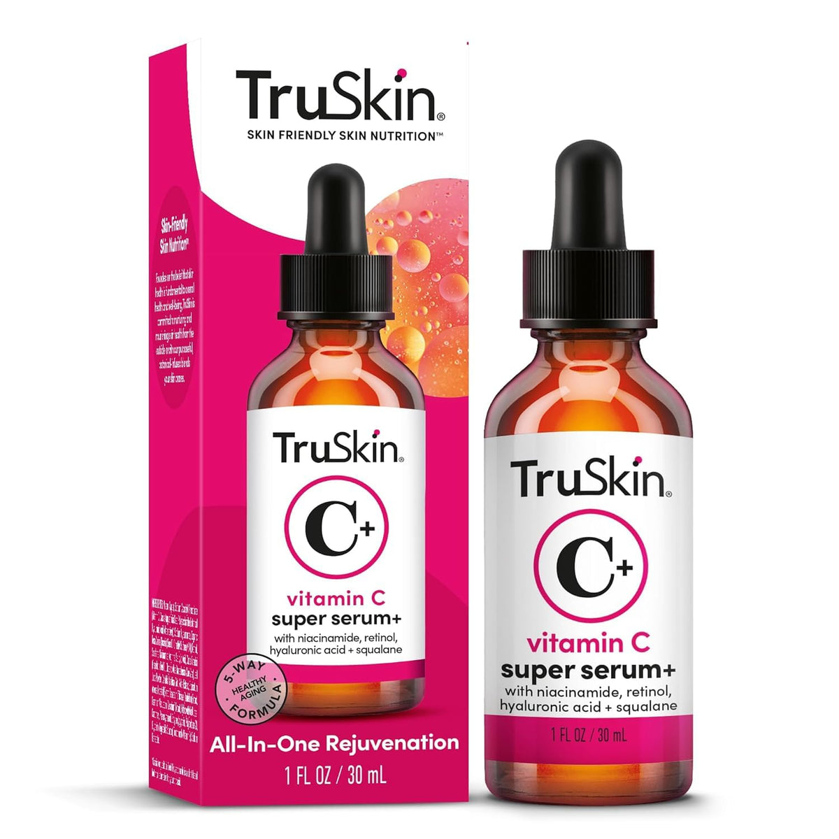 TruSkin Vitamin C Super Serum with fresh citrus fruits