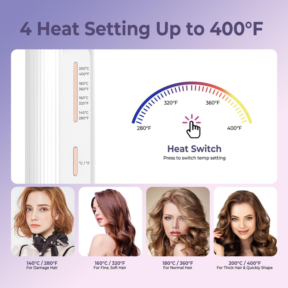 trylater Cordless Curling Iron close-up of temperature control