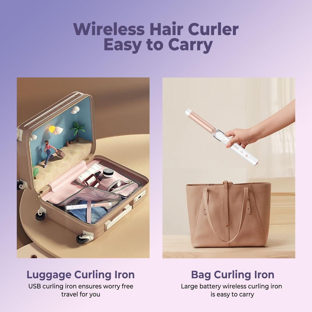 trylater Cordless Curling Iron in storage bag