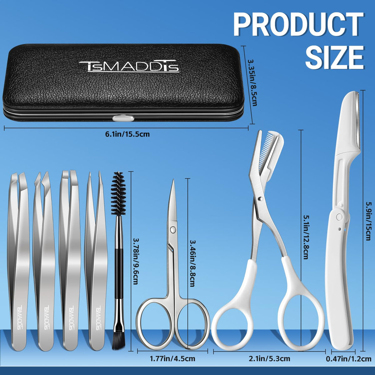 TsMADDTs eyebrow tweezers set in travel case
