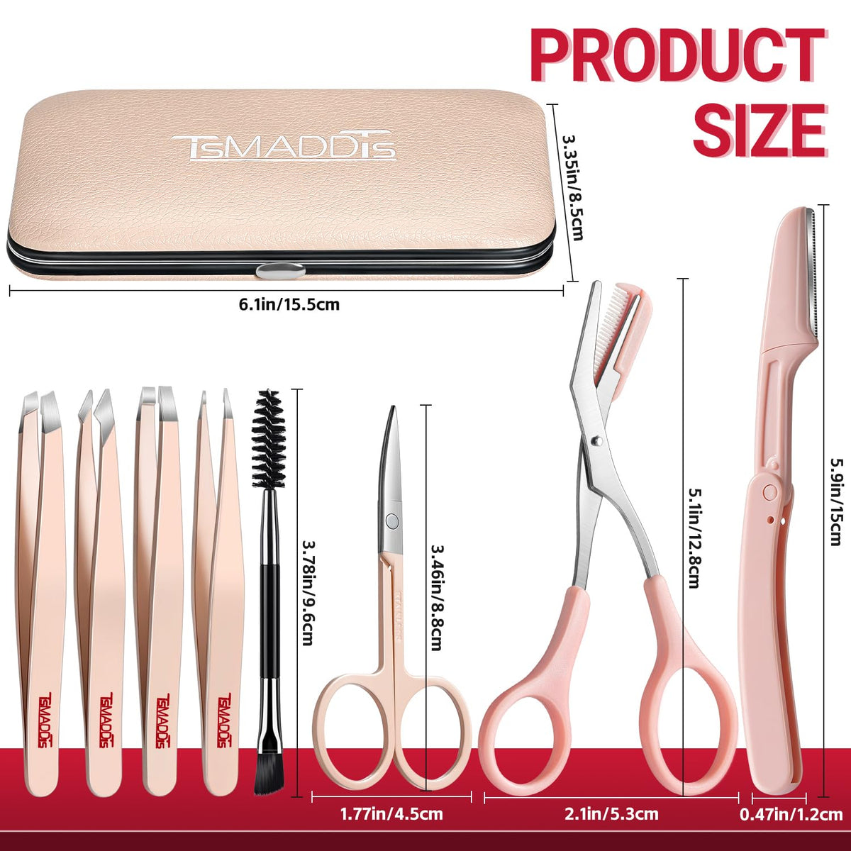 TsMADDTs eyebrow tweezers set including pointed and slant tweezers