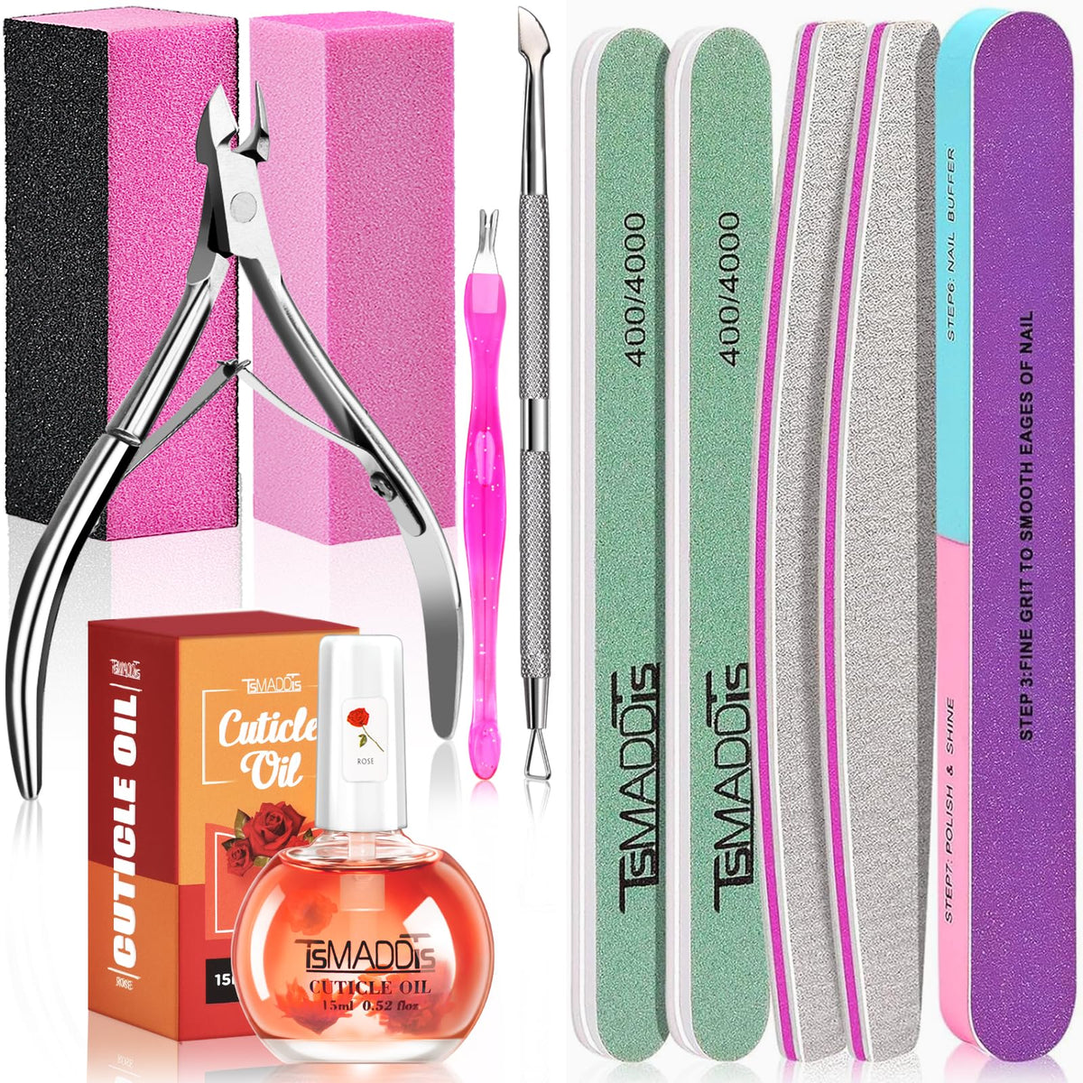 TsMADDTs Manicure Tools Kit with tools and cuticle oil
