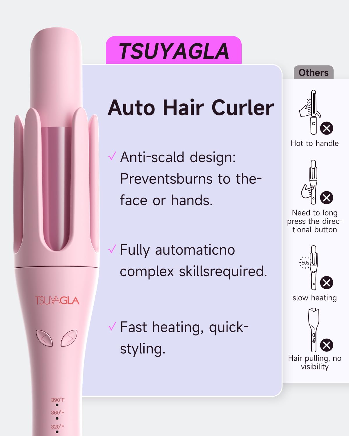 TSUYAGLA Automatic Curling Iron in use with beautiful curls